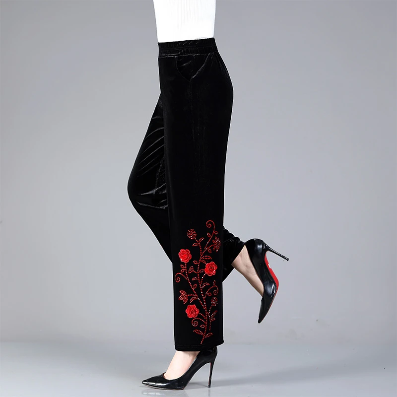 2023秋冬新款金丝绒女裤大码松紧高腰弹力高贵百搭休闲裤潮显瘦