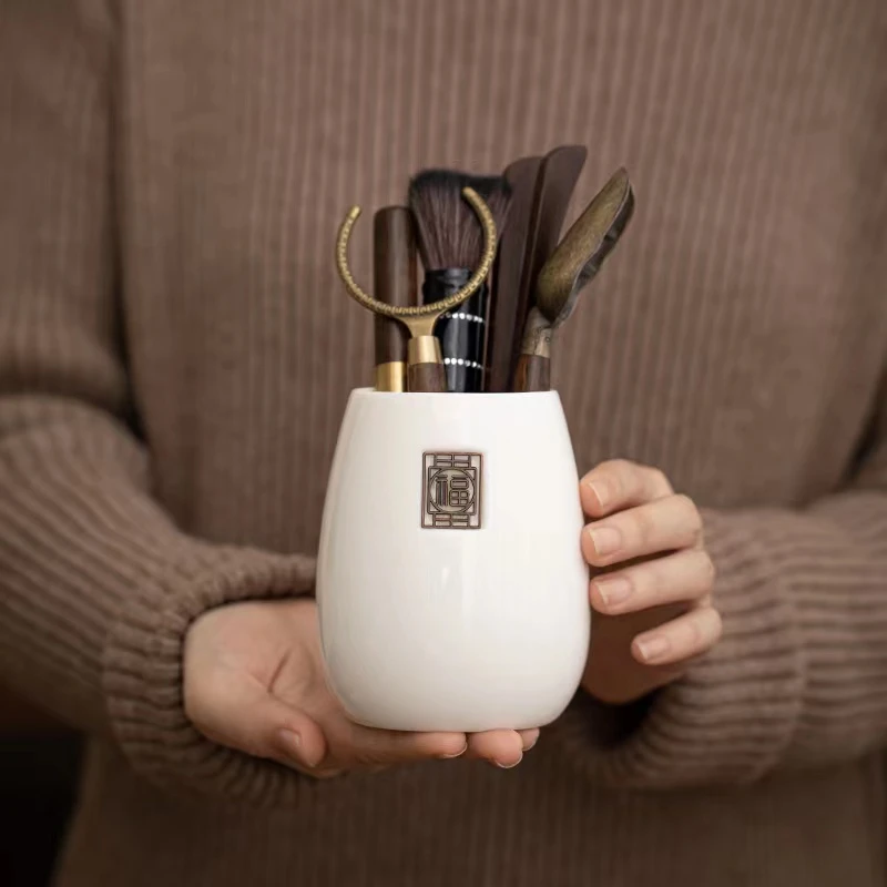 高端白瓷茶道六君子功夫茶具套装高档家用简约陶瓷白瓷