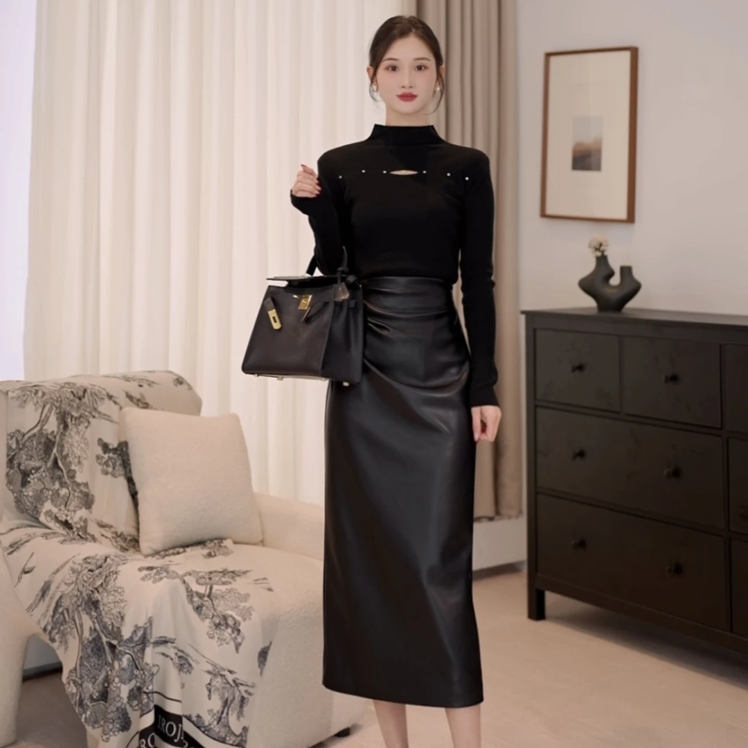 拉夏贝尔/2025年现货秋新气质半高领内搭长袖毛衣+半裙 10150 LSC