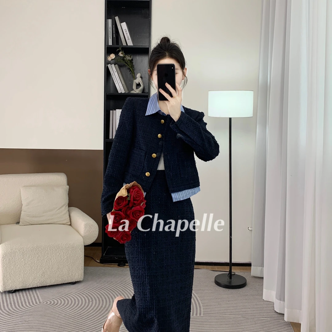 拉夏贝尔25现货清仓新品气质优雅小香风高腰显瘦半裙 9700 KQC