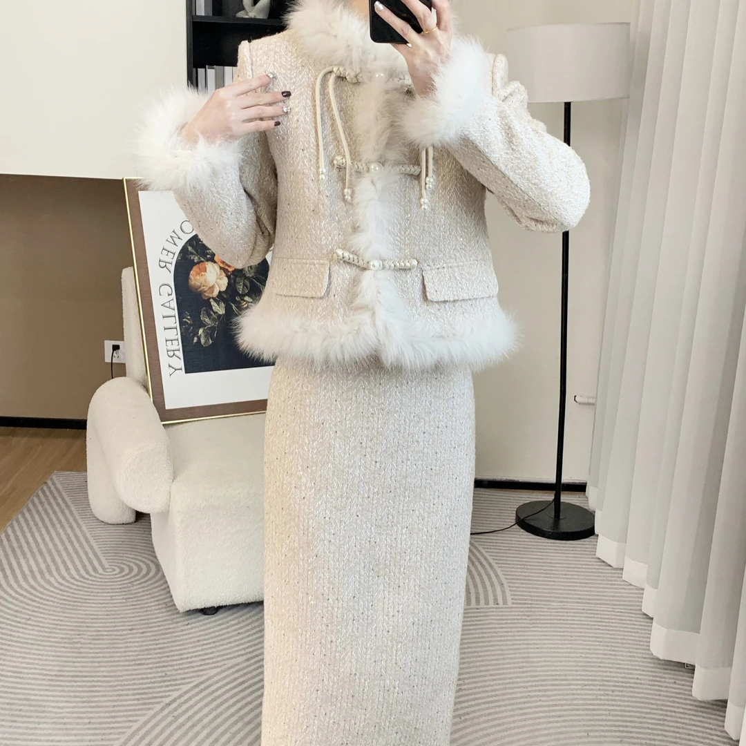 拉夏贝尔25春季新中式羽绒服白鸭绒加厚保暖套装 36939 LHD