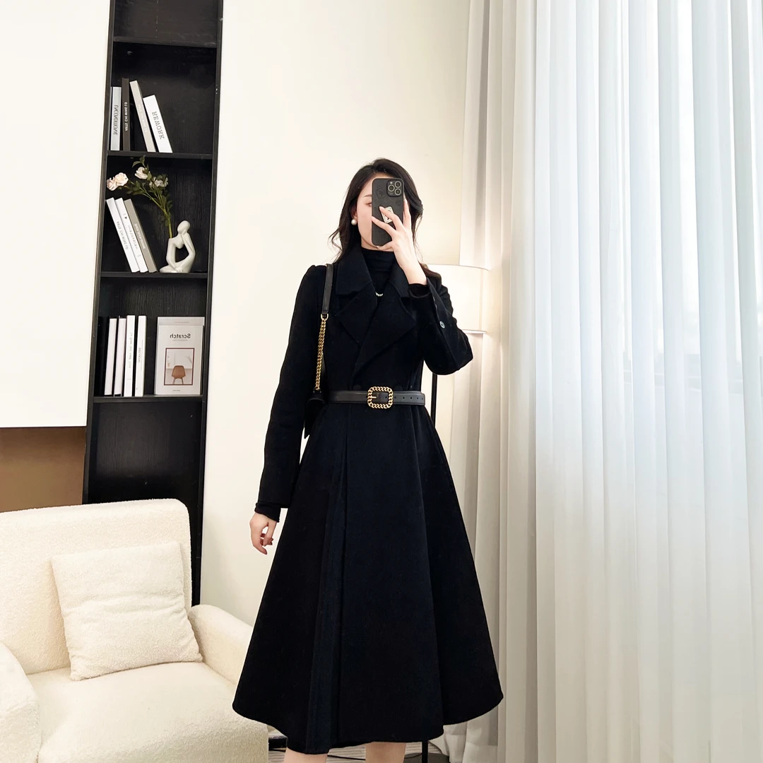 拉夏贝尔25年春现货清仓轻奢气质收腰宽松羊毛大衣 9626 KQC