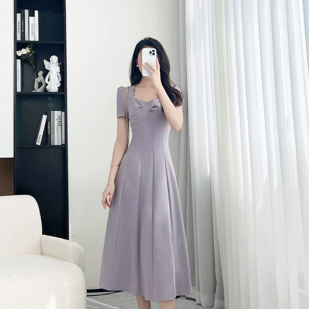 拉夏贝尔25现货清仓清凉赫本风优雅百搭显瘦高腰连衣裙 1654 KQC