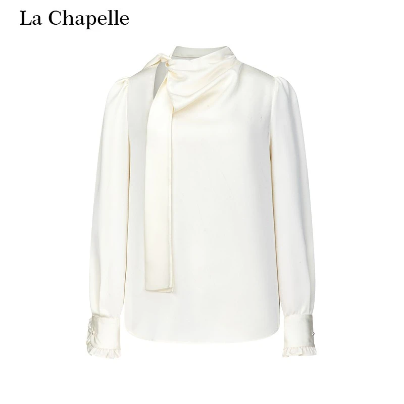 拉夏贝尔25现货清仓醋酸缎面飘带设计时尚法式长袖衬衫 9227 KQC