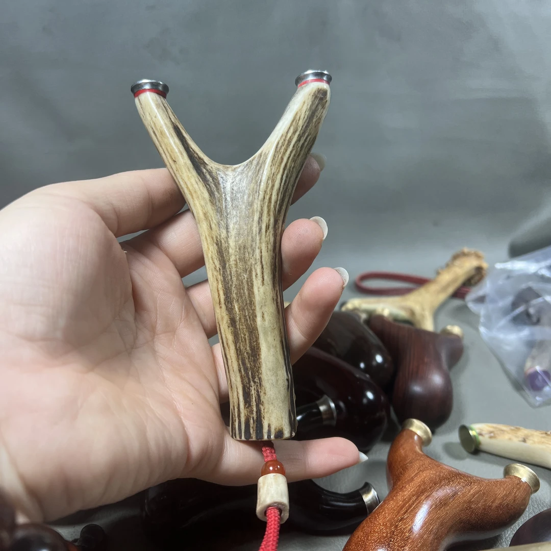 户外弹弓鹿角弹弓直板弹弓原叉弹弓扁皮圆头高精度纯手工