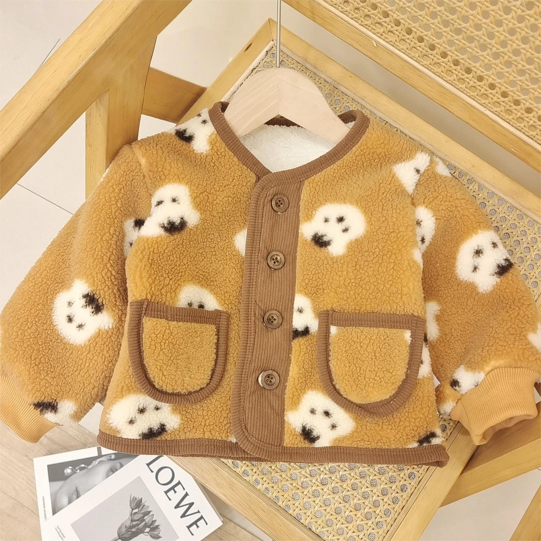 【小萌熊对开棉袄】宝宝冬款加厚保暖韩版对开毛绒摇粒绒外套