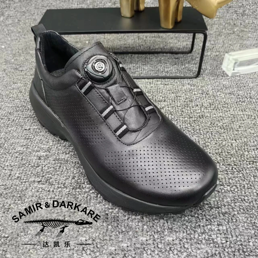 22905四季纽扣款男休闲透气防滑轻便头层牛皮软皮低帮男士健步鞋