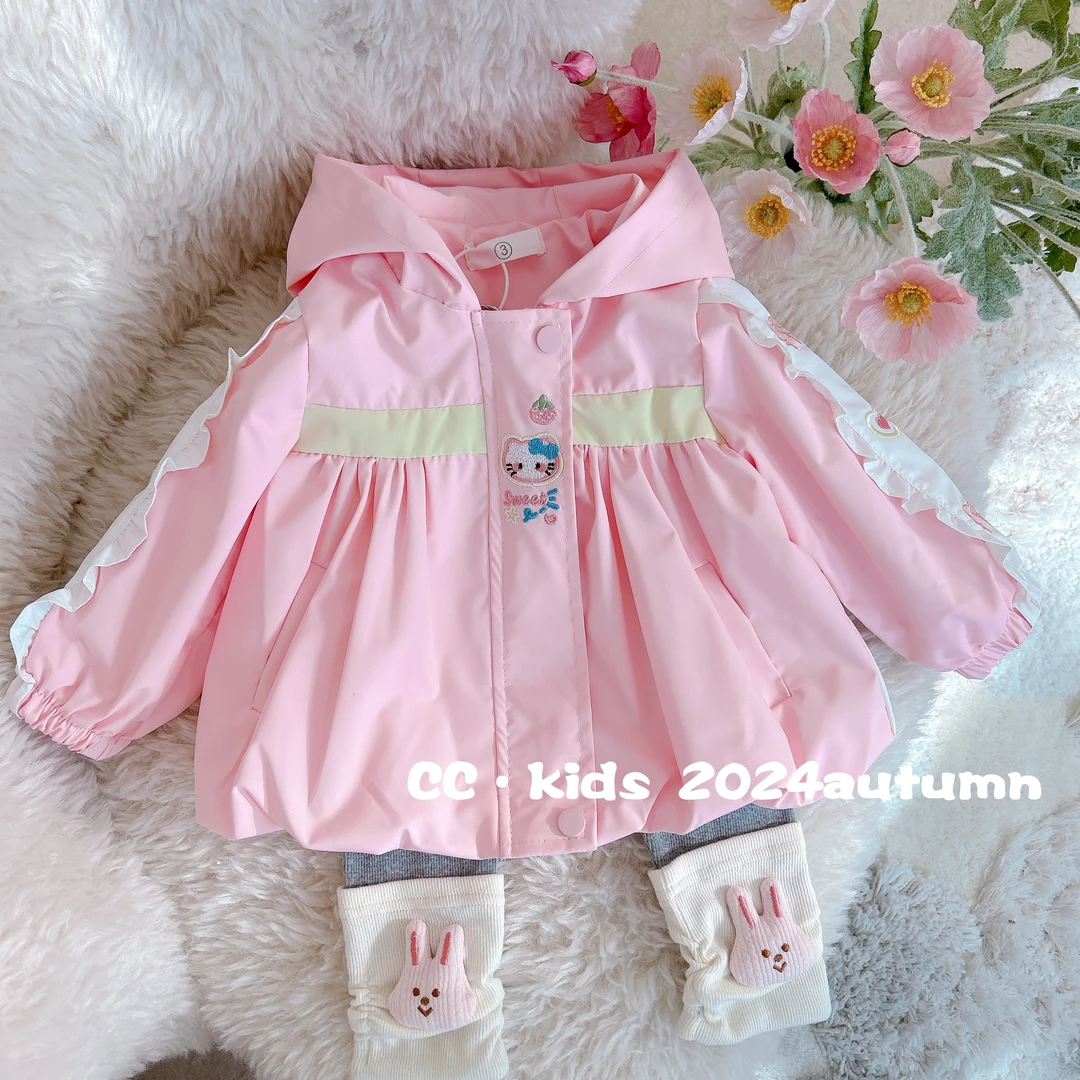儿童装女童秋季新款连帽可爱卡通长袖女孩女宝宝冲锋衣套装24901