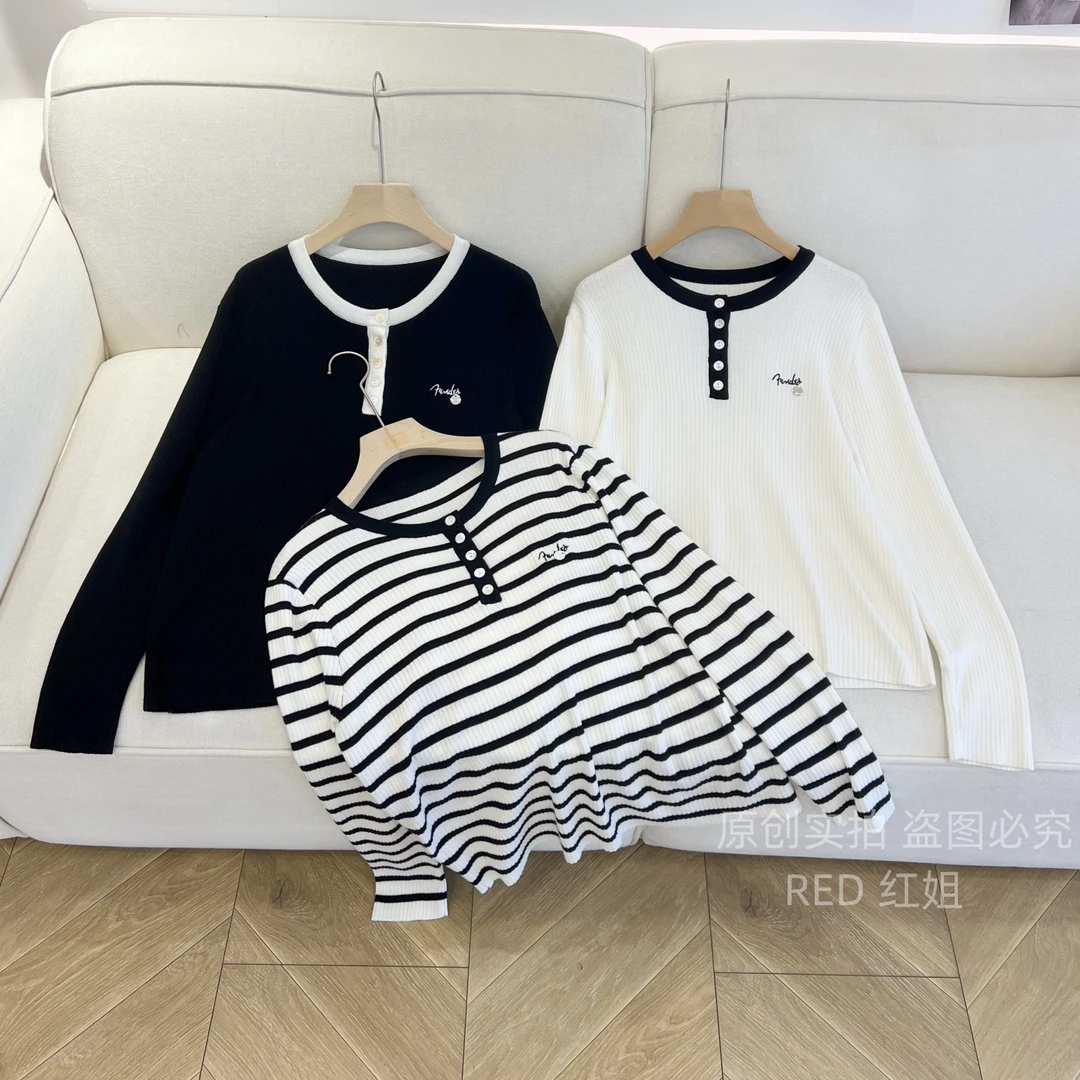 2024新款秋季百搭条纹纯色休闲韩版显高显瘦针织长袖991