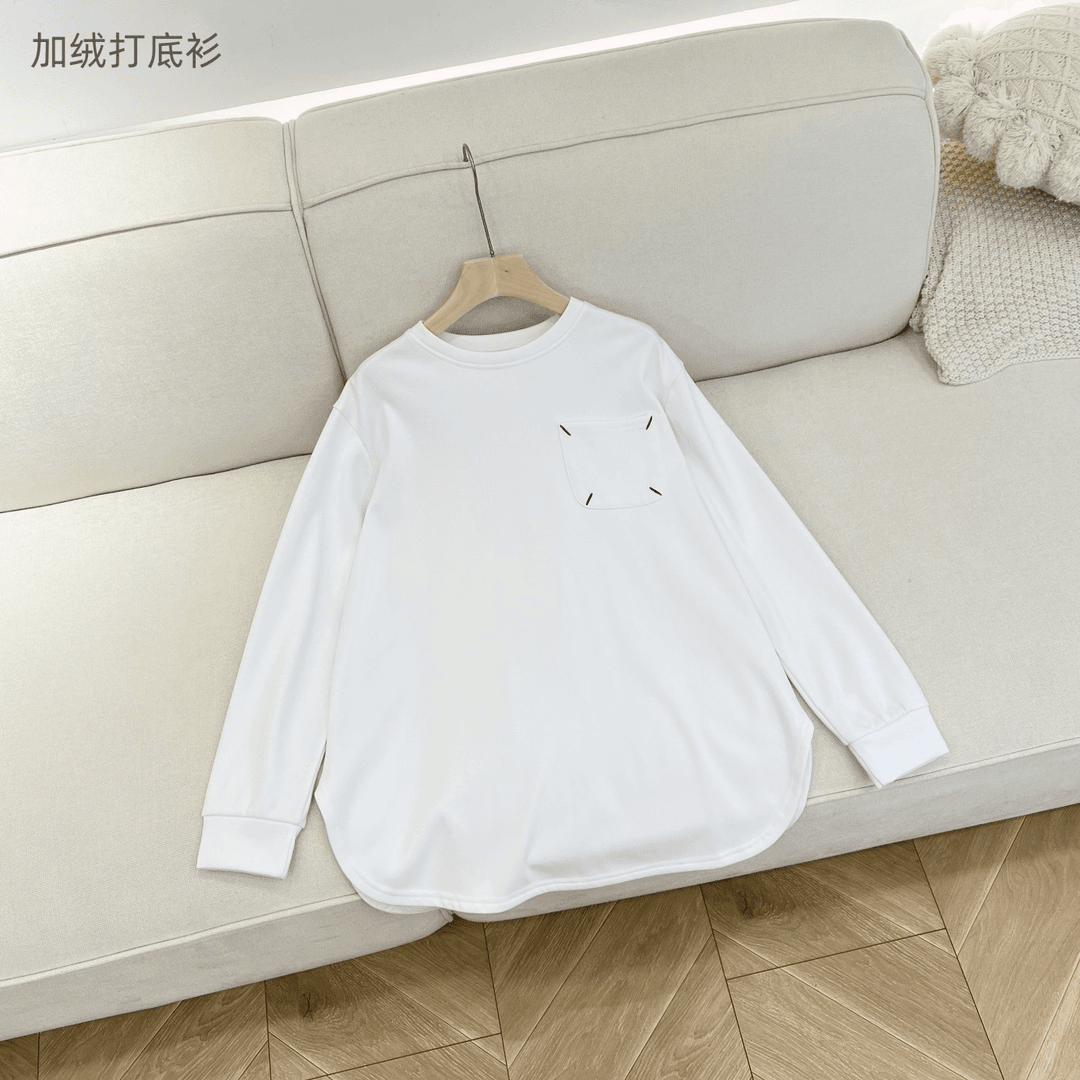 品质超赞！加绒加厚棉质打底衫白色休闲长袖