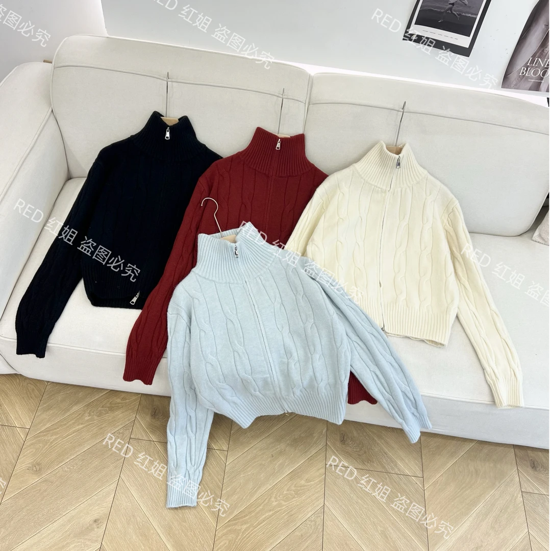 秋冬必入款！！软糯毛衣韩版显瘦双拉链开衫外套女新款毛衣9658