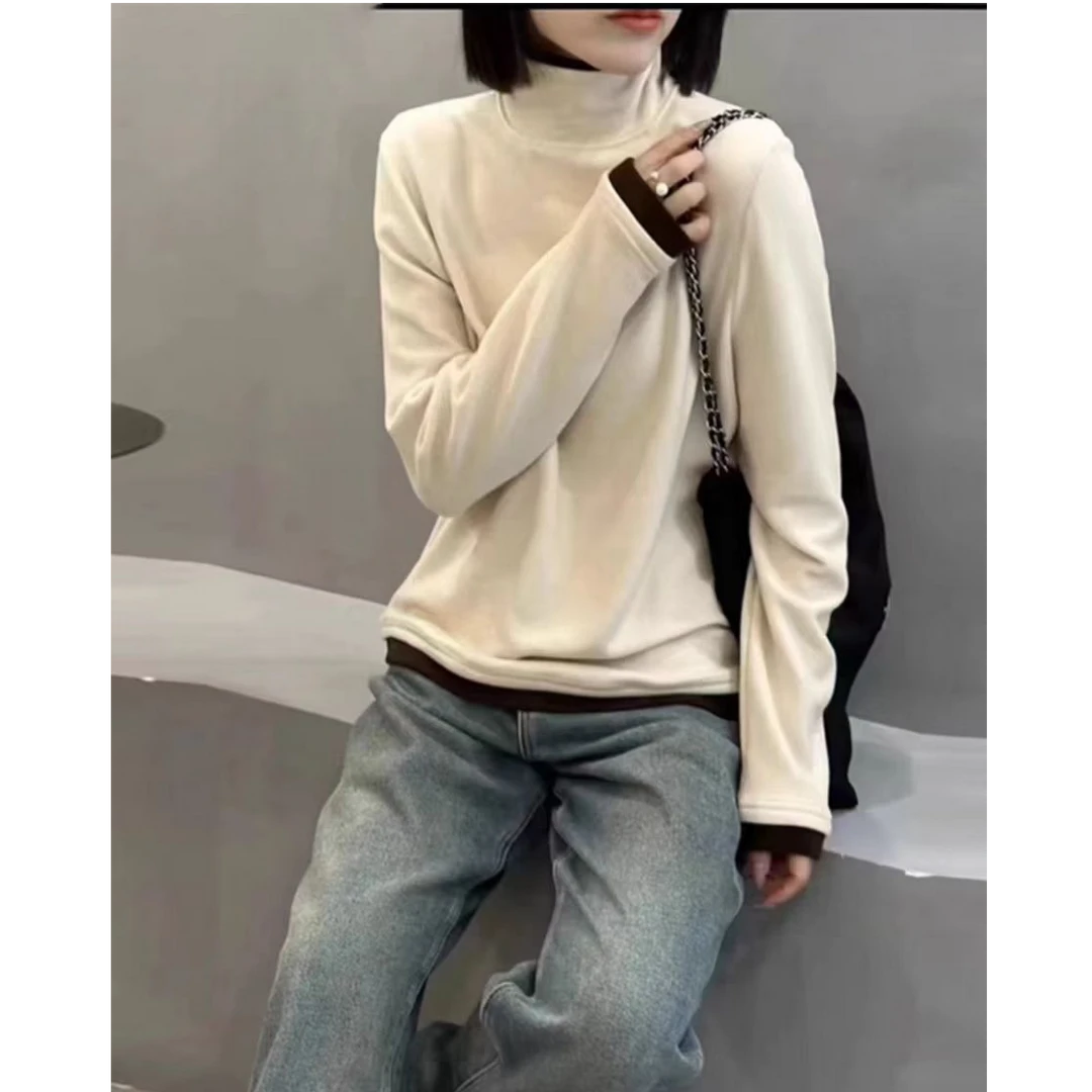 8093  欧洲站轻奢风≈双面磨毛奥绒拼色假两针织衫长袖百搭