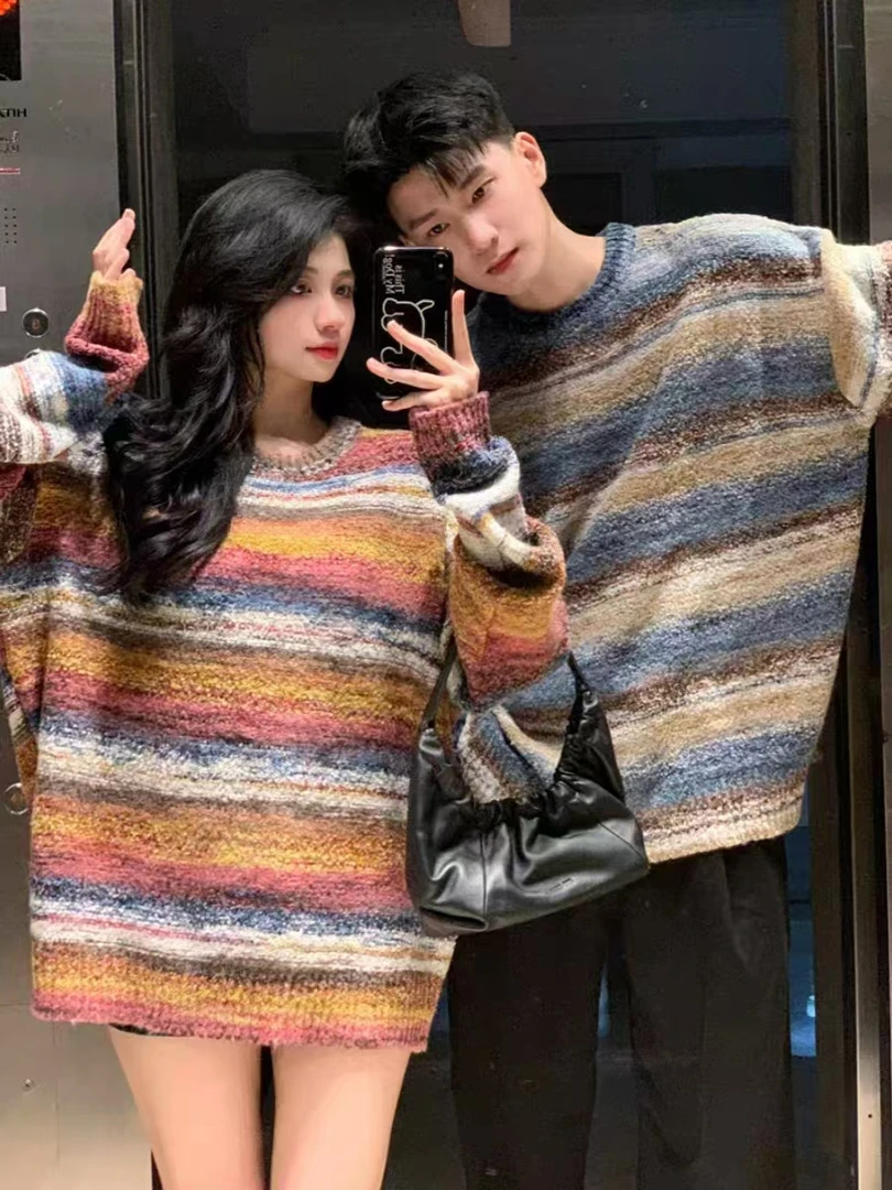 8662情侣秋冬2025新款超火宽松毛衣男女小众设计感慵懒风针织衫潮