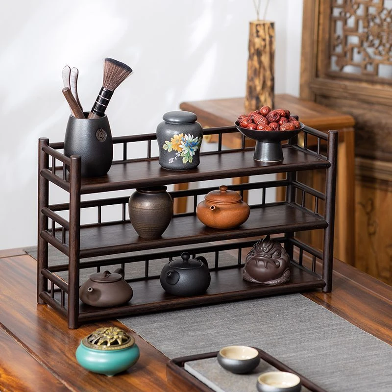 中式茶具收纳架50三长层桌面博古架多层家用展示紫砂壶茶壶茶杯架