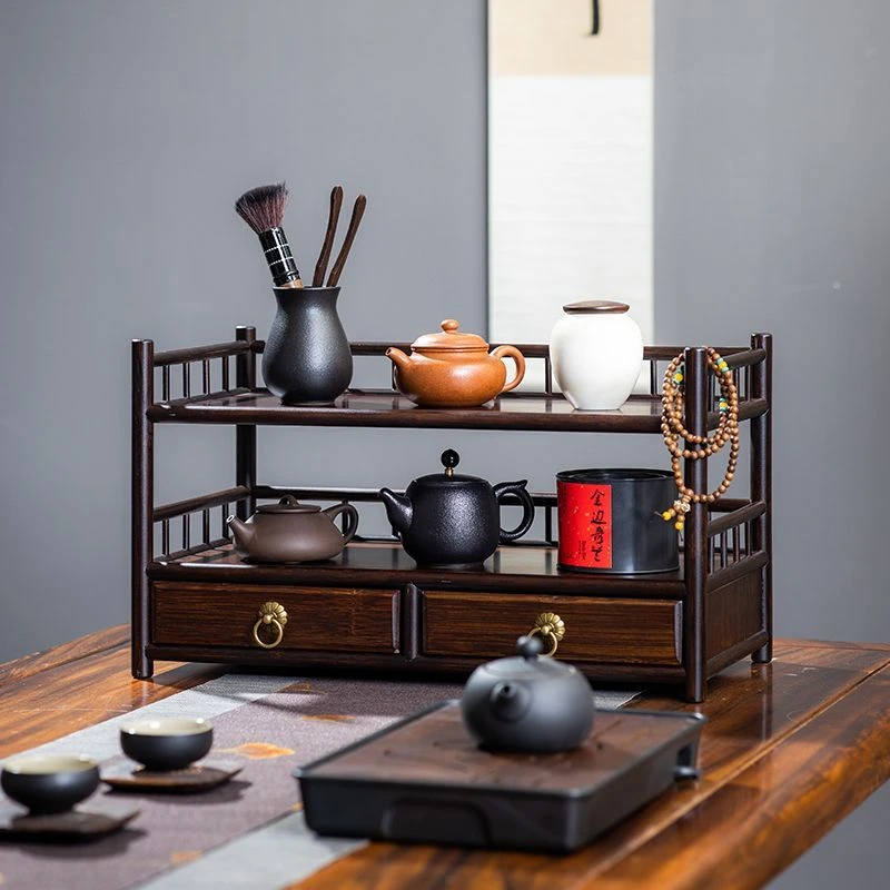 中式茶具收纳架桌面博古架多层家用展示紫砂壶茶壶茶杯架茶器置物