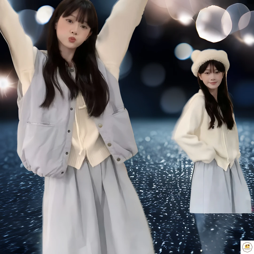 秋季新款针织毛衣学院风女装三件套 甜美开衫马甲百搭半身裙