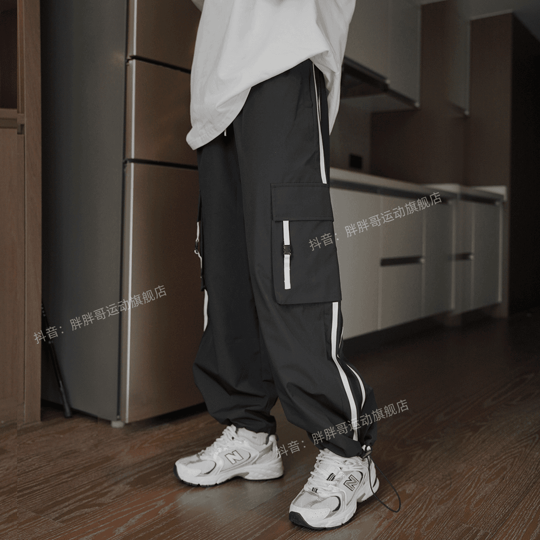 美式高街阔腿工装裤男女春秋宽松潮牌休闲裤直筒情侣百搭运动裤子