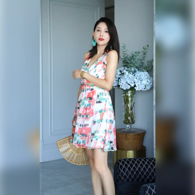诗瑞娜法式茶歇波西米亚印花连衣短裙