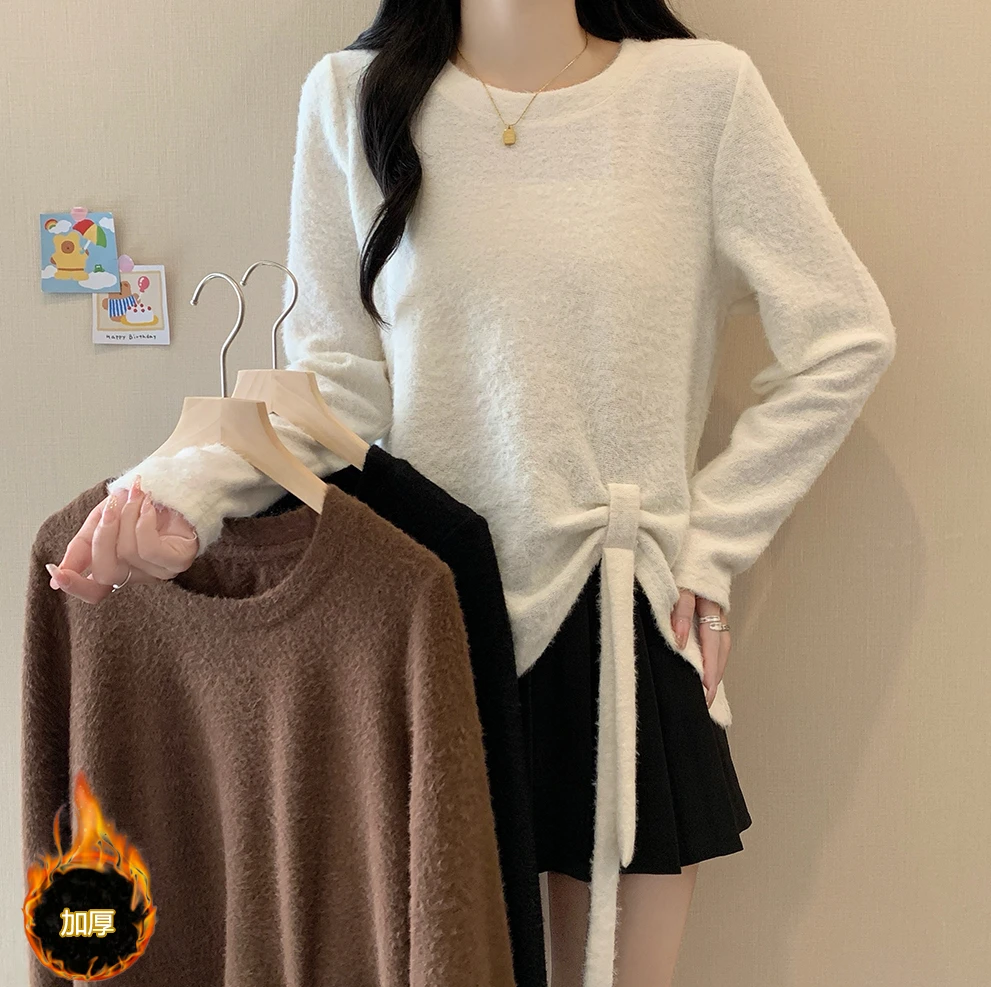 2024秋冬大码女装新款开叉加厚保暖毛衣针织打底衫