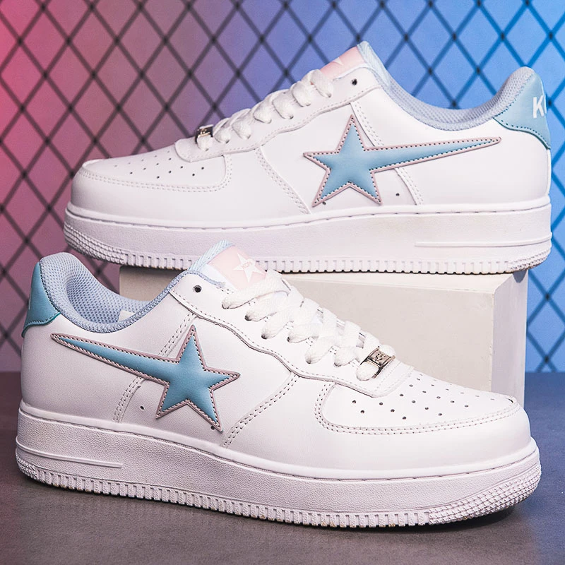 男女款轻奢百搭潮流透气休闲板鞋低帮夏季时尚轻质软底【白蓝款】