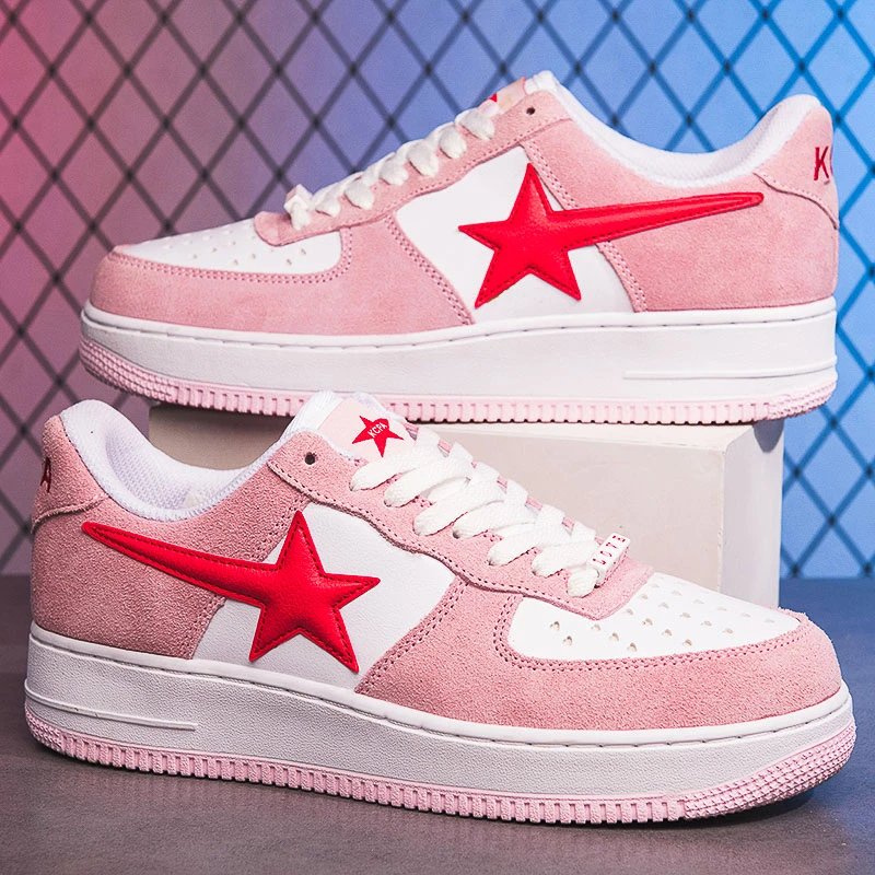 男女款轻奢百搭潮流透气休闲板鞋低帮夏季时尚轻质软底【粉色款】