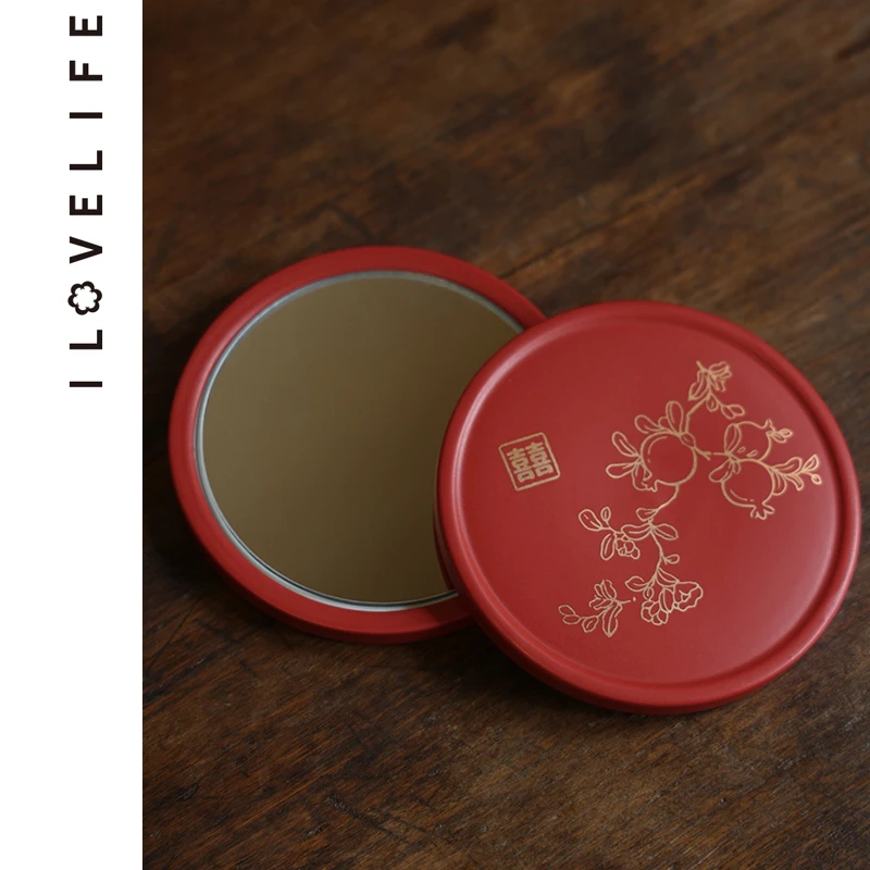 结婚红色镜子陪嫁一对手持便携化妆镜陪嫁物品女方结婚用品大全囍