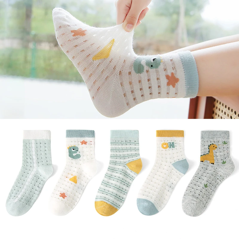 六指鼠儿童袜子男童宝宝春夏季网眼透气学生男孩卡通中筒薄款潮袜