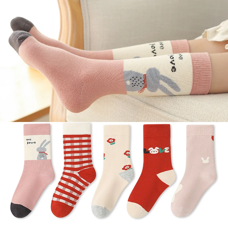 (活动款)加长筒女童六指鼠秋冬季高筒中筒儿童棉袜女孩中大童袜子