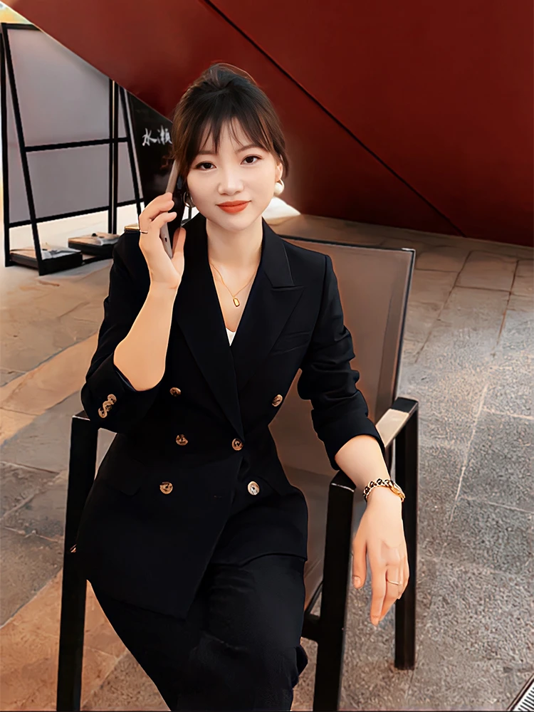 Q1005黑色小个子小西装外套女高级感春装时尚范职业气质西服套装