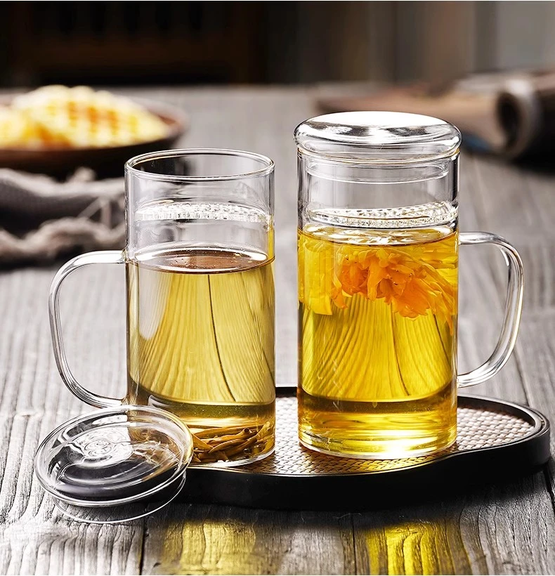 高硼硅家用加厚玻璃杯带盖喝水杯 月牙过滤网绿茶杯 个人泡茶专用
