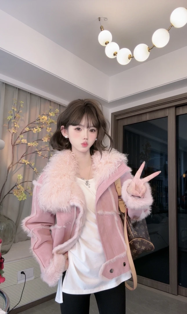 冬季时尚韩版短款气质轻奢显瘦棕色外套30198