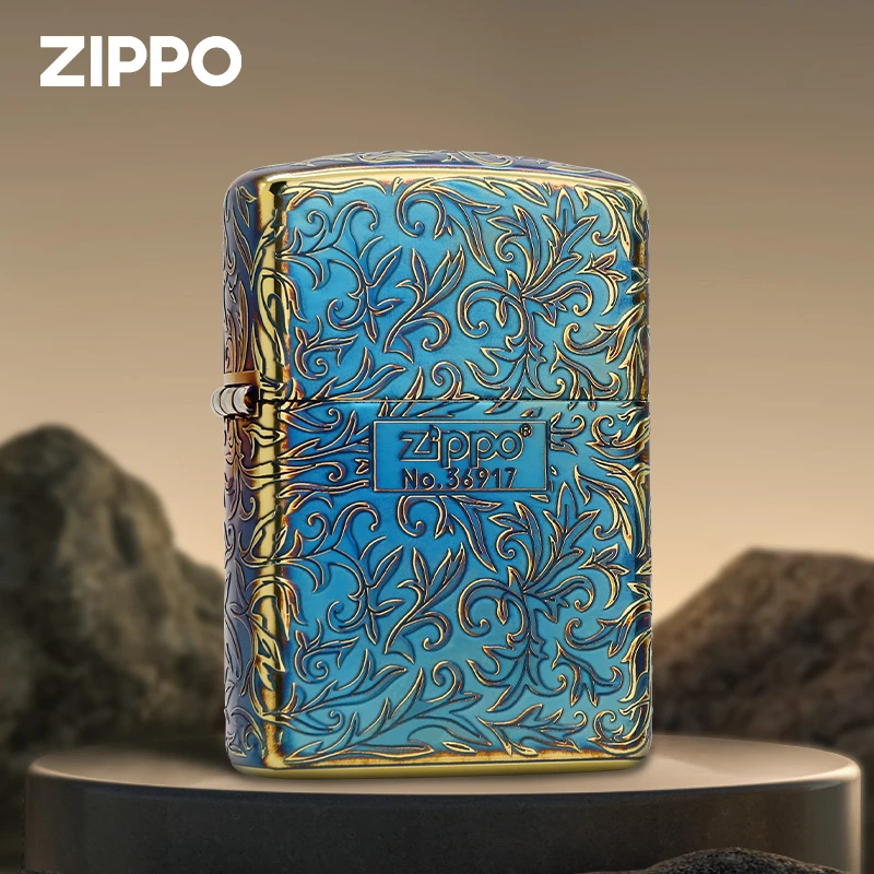 【ZIPPO】打火机黑银五面唐草中标精雕精刻520送男朋友礼物TCJ1