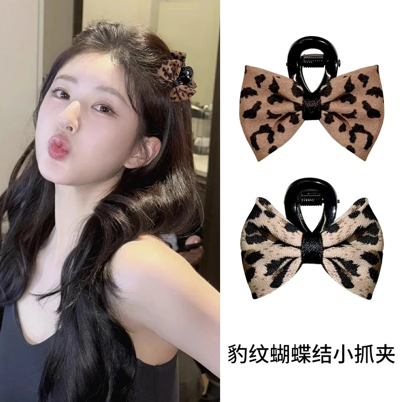 复古豹纹蝴蝶结小抓夹女高级感2025新款公主头发夹侧边刘海夹发饰