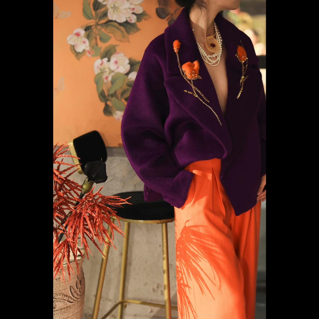 【南港·冬】XM秋冬轻奢重磅苏丽羊驼绒新中式设计师钉珠短女款上衣