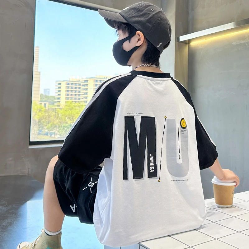 中大童新款休闲洋气短袖男童夏装帅气T恤儿童夏季上衣儿童韩版t潮