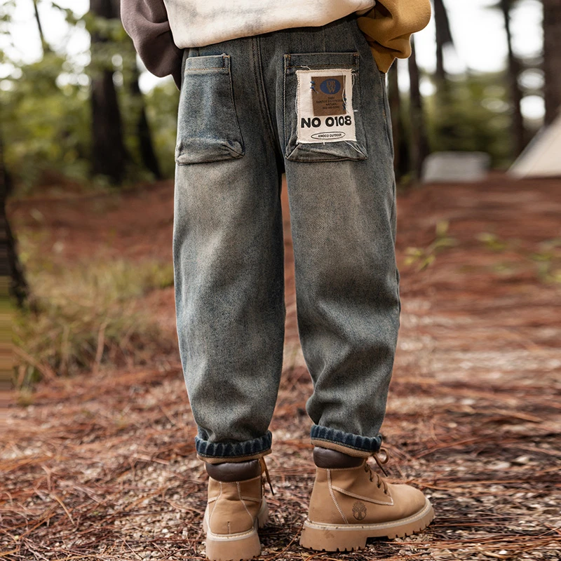 7573中大童潮流牛仔裤男童秋冬直筒裤宽松复古水洗牛仔裤儿童裤子