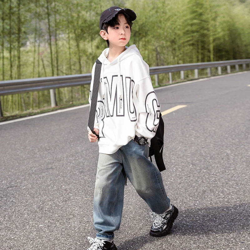 男童春季韩版连帽衫潮儿童春秋装休闲连帽卫衣中大童洋气长袖上衣