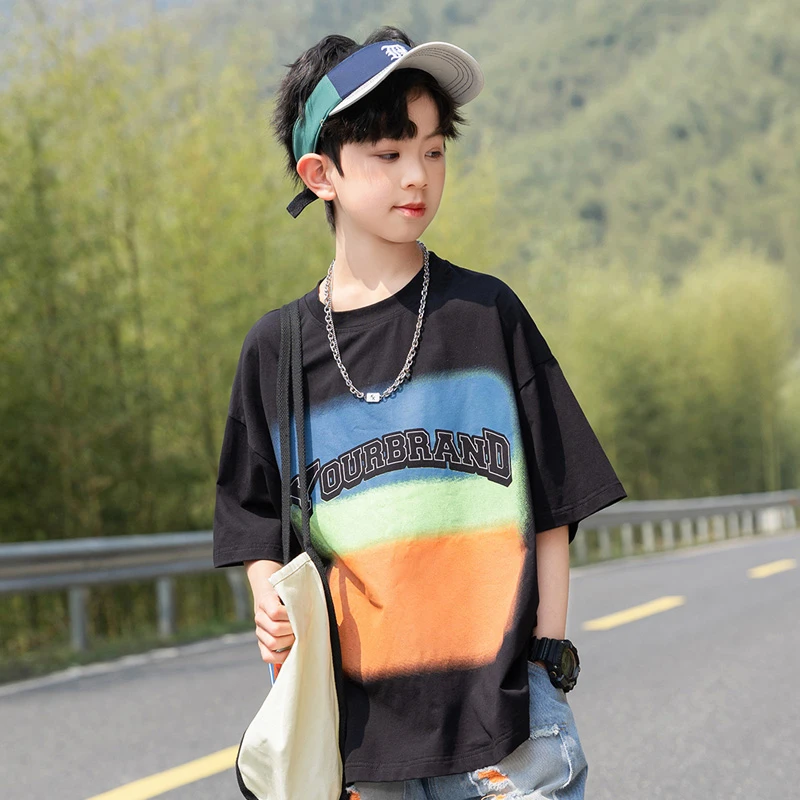 【清仓】儿童夏季韩版短袖中大童夏装百搭洋气中袖T恤男童圆领时尚