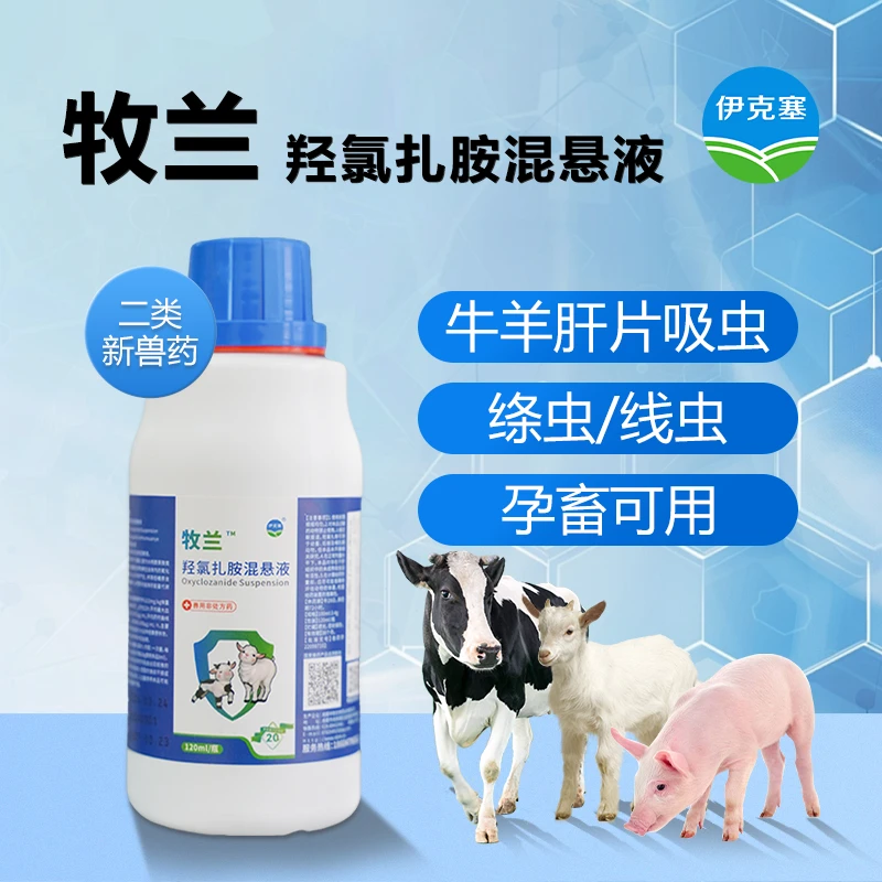 【牧兰-羟氯扎胺混悬液120ml】国标兽药牛羊肝片吸虫线虫绦虫
