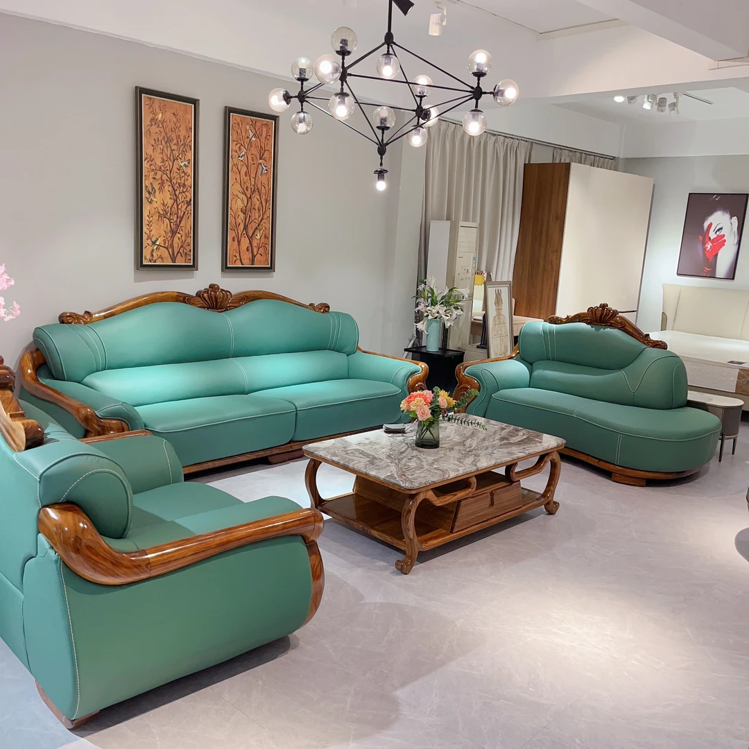 豪华乌金木头层牛皮沙发别墅款U字型欧式