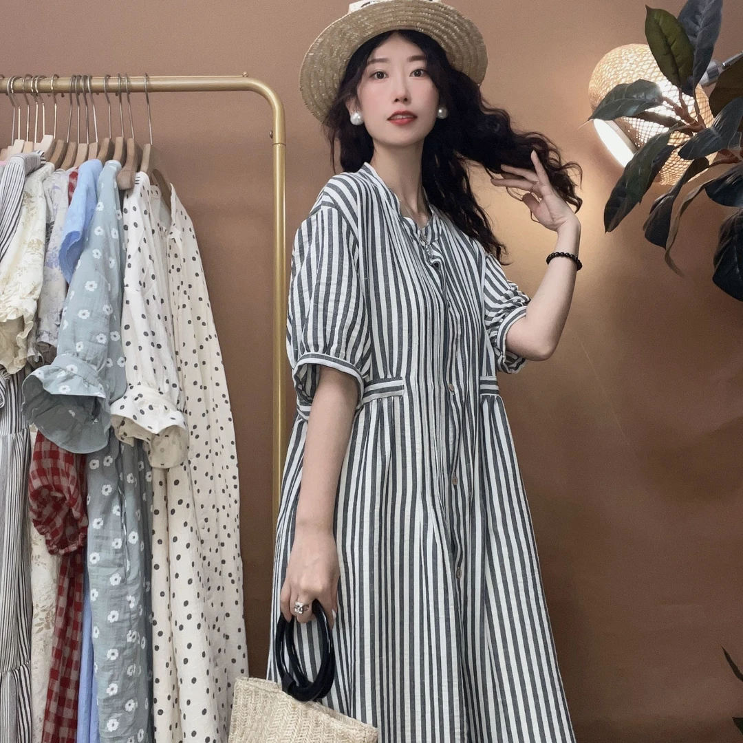 【沐沐自制】L364（左岸）经典条纹*立体剪裁*显瘦 宽松大码 连衣裙