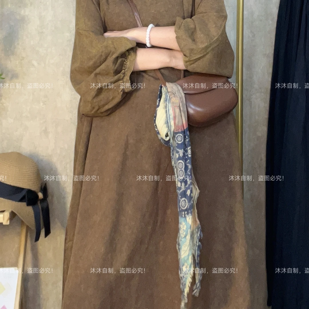 【沐沐自制】四季百搭*印花作旧亚麻*多变*三角围巾*头巾*腰围*复古