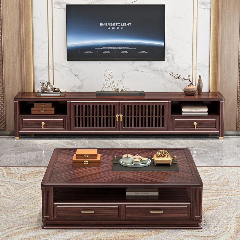 乌金木实木电视柜家用客厅茶几组合新中式高端家具地柜储物柜W618