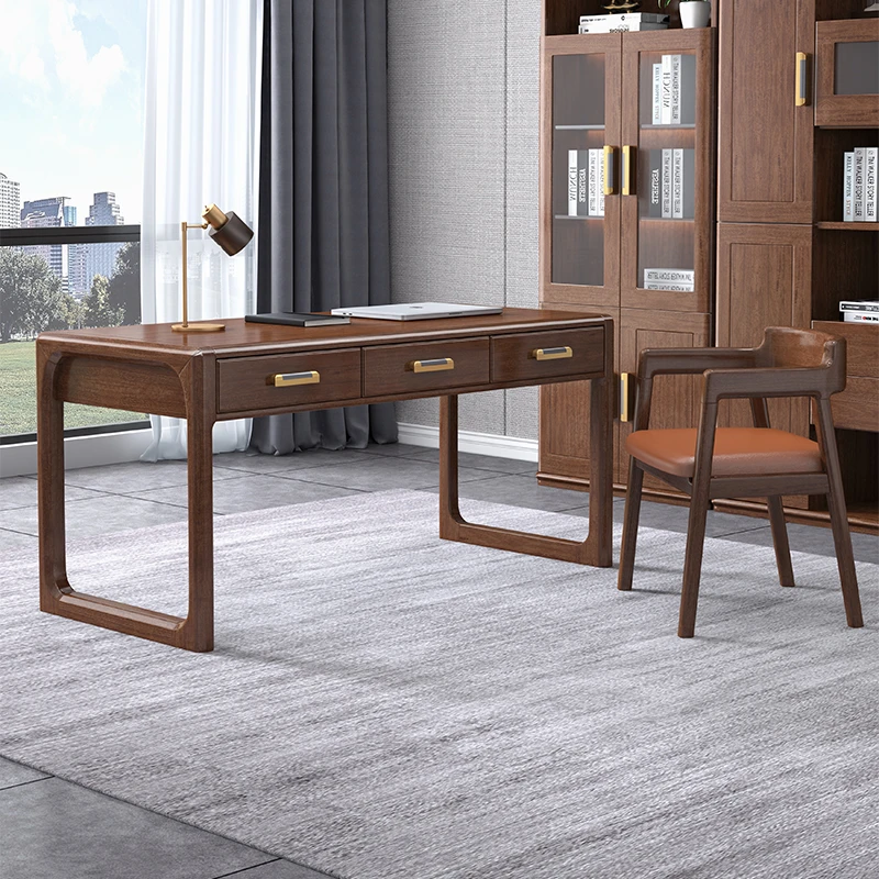 新中式实木书桌胡桃木办公写字桌家用长条书法桌书房210946