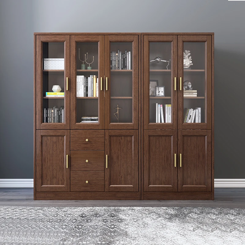 新中式实木书柜胡桃木简约自由组合现代书柜带门书架书房家具169