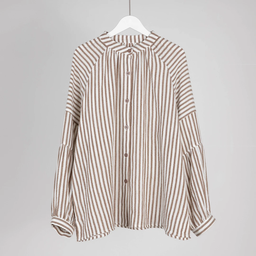 （几里与麻）时尚气质纯色百搭简约条纹衬衫衣长66胸围120 085425