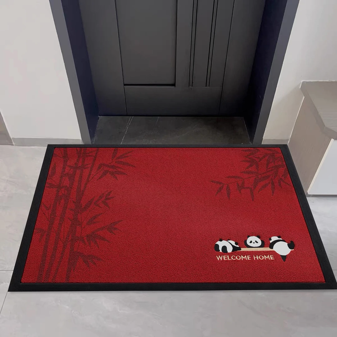 新中式高端入户 熊有成竹 精工绣花橡胶门口垫