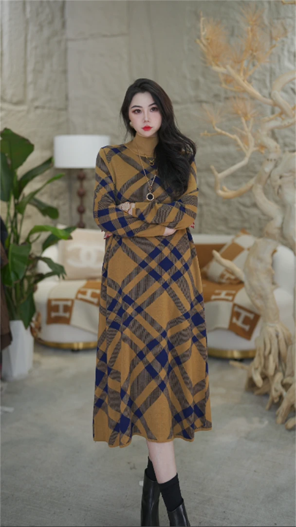 【波尔曼】重磅加厚秋冬长袖新款百搭休闲气质时尚毛衣连衣裙-5177#