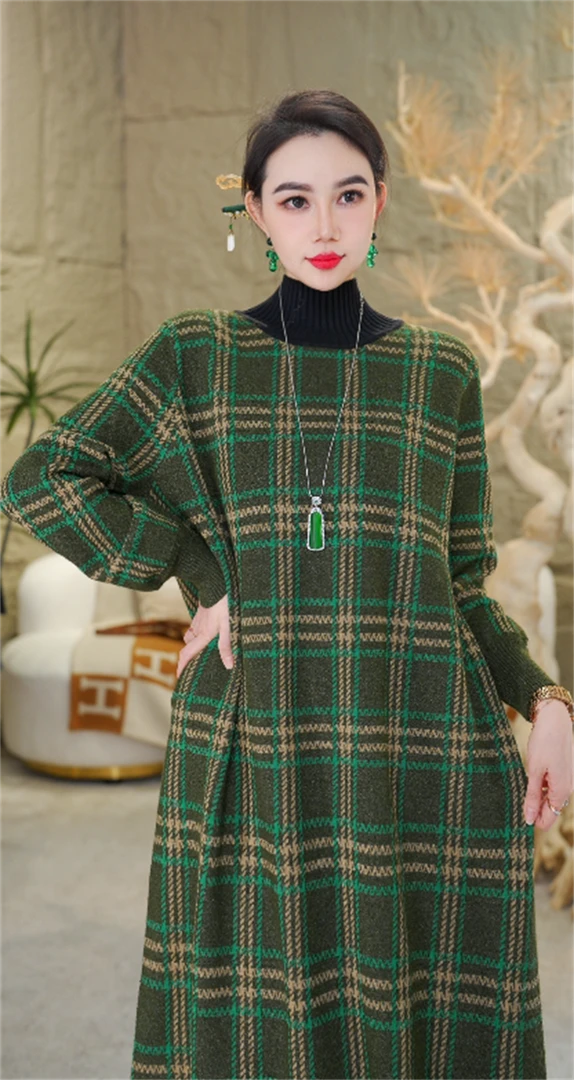 重磅加厚【绿景如织】秋冬加厚百搭洋气显瘦气质保暖女连衣裙-2611#