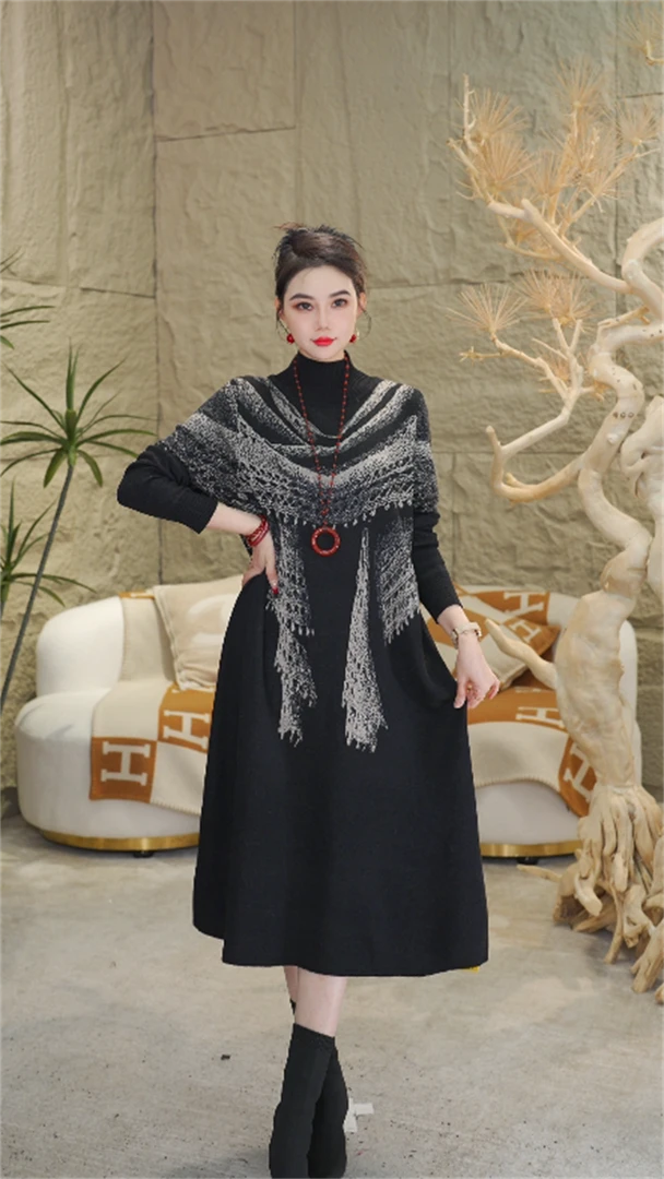 春夏新款【花程风光】新款羊绒百搭中长款显瘦保暖毛衣连衣裙-1116#